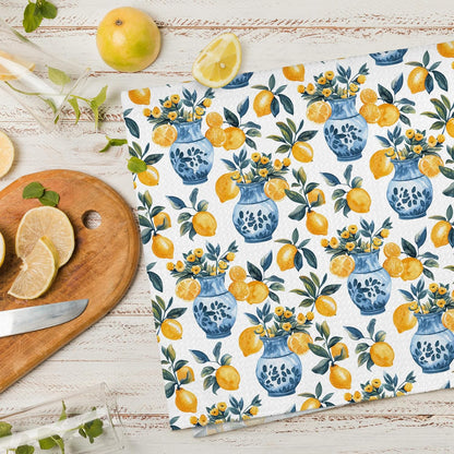 Italian Lemon Dish Towels Set of 2, Lemon Themed Gifts Hand Towels for Bathroom, Mediterranean Fruit Floral Decorative Kitchen Hand Tea Towels for Kitchen Home Decor 16x24in