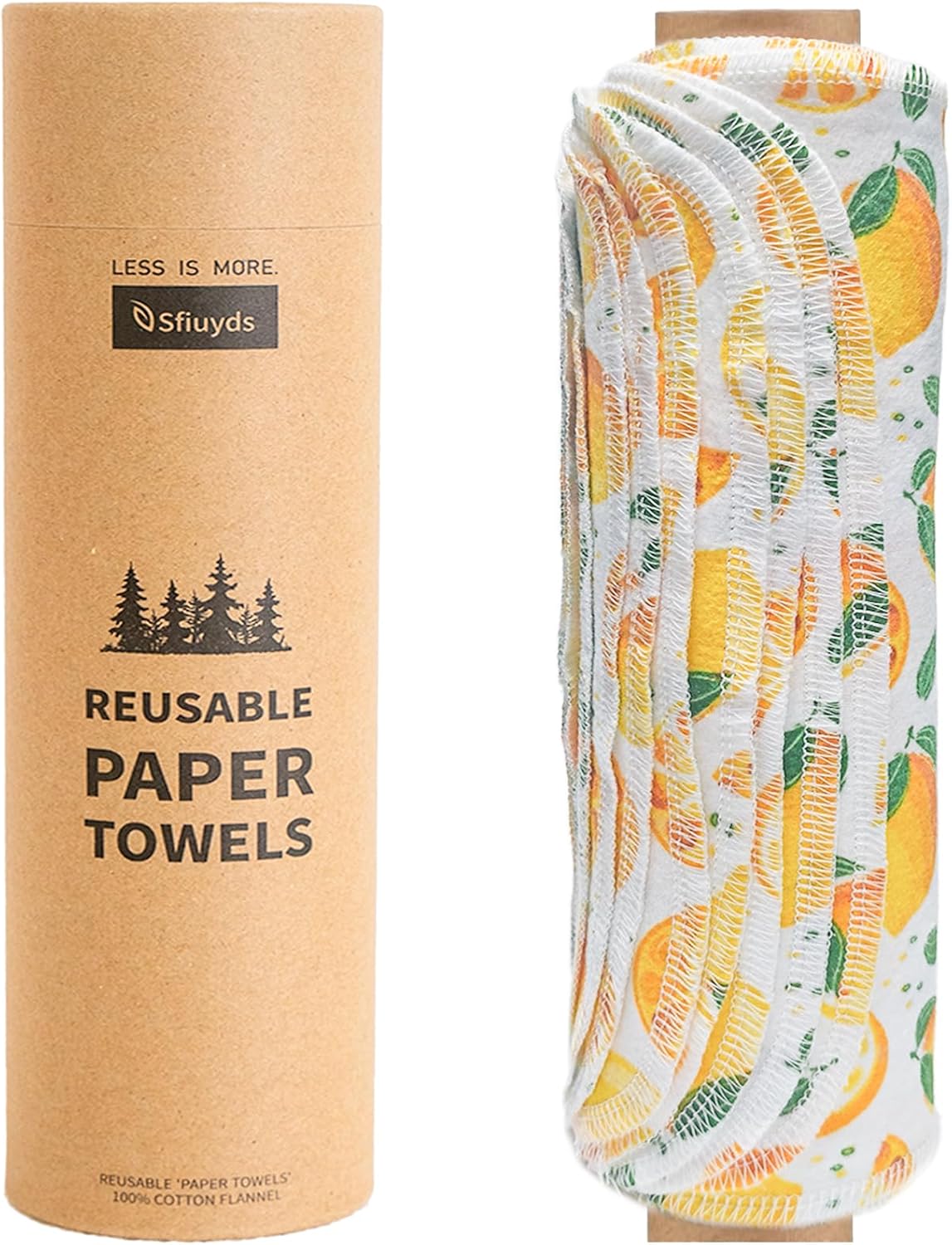 Reusable Paper Towels Washable，Pack of 12 Paperless Napkins Flannel Cotton Cloth 10"X12"with Cardboard Roll，Made to Last - Cut Back and Waste Less Eco Friendly（Lemons）