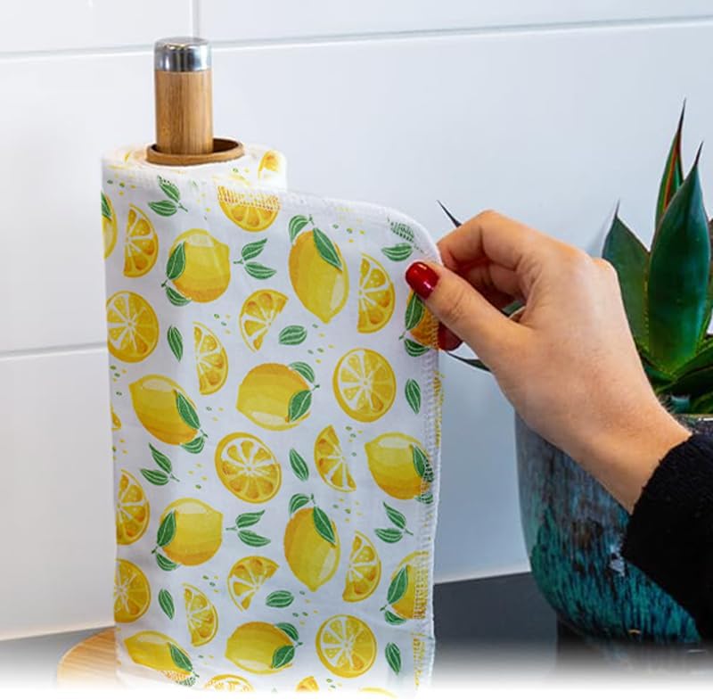 Reusable Paper Towels Washable，Pack of 12 Paperless Napkins Flannel Cotton Cloth 10"X12"with Cardboard Roll，Made to Last - Cut Back and Waste Less Eco Friendly（Lemons）