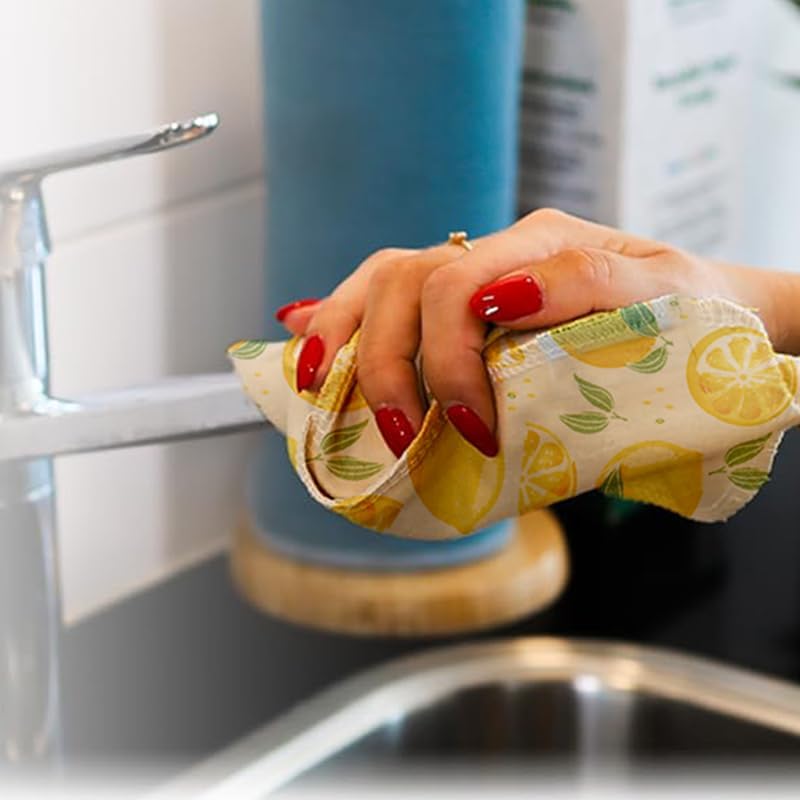 Reusable Paper Towels Washable，Pack of 12 Paperless Napkins Flannel Cotton Cloth 10"X12"with Cardboard Roll，Made to Last - Cut Back and Waste Less Eco Friendly（Lemons）