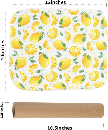 Reusable Paper Towels Washable，Pack of 12 Paperless Napkins Flannel Cotton Cloth 10"X12"with Cardboard Roll，Made to Last - Cut Back and Waste Less Eco Friendly（Lemons）