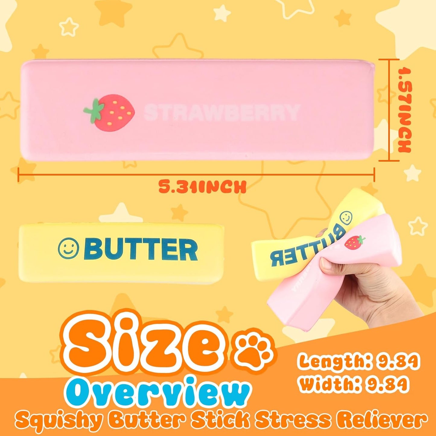 2pcs Pink Yellow Butter Slow Rising Squishy,Butter Stick Soft Slow Rising Squishy Butter Squeeze Toys Pack, Soft and Stretchy Sensory Fidget Toys for Anxiety and Stress Relief, Party Favors