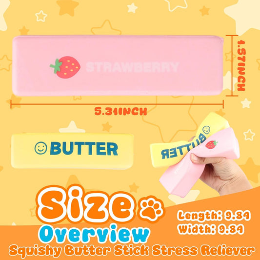 2pcs Pink Yellow Butter Slow Rising Squishy,Butter Stick Soft Slow Rising Squishy Butter Squeeze Toys Pack, Soft and Stretchy Sensory Fidget Toys for Anxiety and Stress Relief, Party Favors