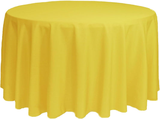 108 Inch Round Premium Polyester Tablecloth - Canary Yellow, Linen Table Cloth for Standard Round Tables