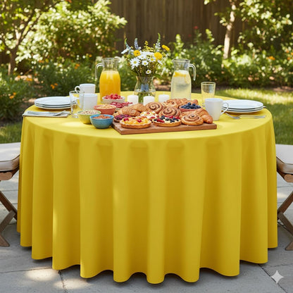108 Inch Round Premium Polyester Tablecloth - Canary Yellow, Linen Table Cloth for Standard Round Tables