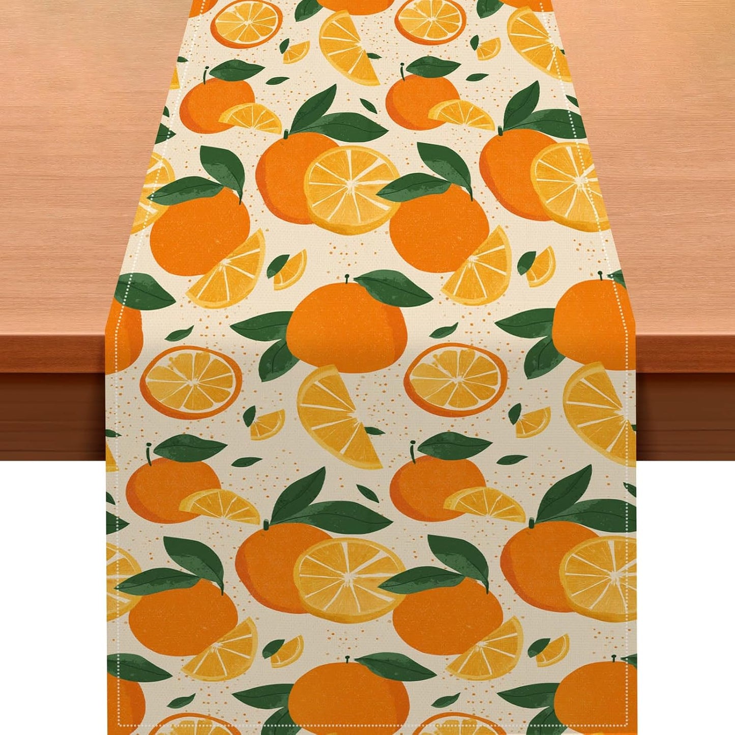 Orange Lemon Citrus Table Runner 13x72 Inch Burlap Farmhouse Dining Table Decor Pattern on Background Kitchen and Home Decoration for Spring Summer Gatherings