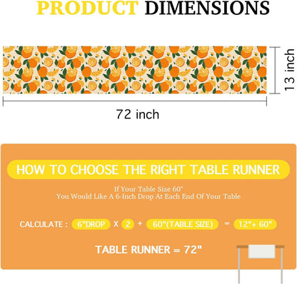 Orange Lemon Citrus Table Runner 13x72 Inch Burlap Farmhouse Dining Table Decor Pattern on Background Kitchen and Home Decoration for Spring Summer Gatherings