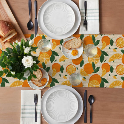 Orange Lemon Citrus Table Runner 13x72 Inch Burlap Farmhouse Dining Table Decor Pattern on Background Kitchen and Home Decoration for Spring Summer Gatherings