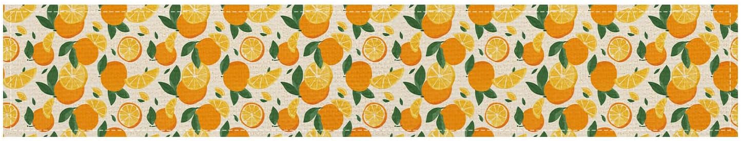 Orange Lemon Citrus Table Runner 13x72 Inch Burlap Farmhouse Dining Table Decor Pattern on Background Kitchen and Home Decoration for Spring Summer Gatherings