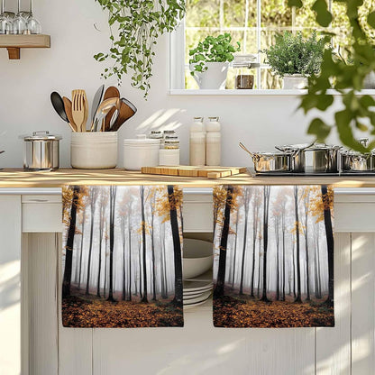 Fall Thanksgiving Kitchen Towels Forest Sunlight Soft Absorbent Dish Towel Yellow Leaves Tree Super Absorbent Soft Cotton Tea Towel 1 Pack