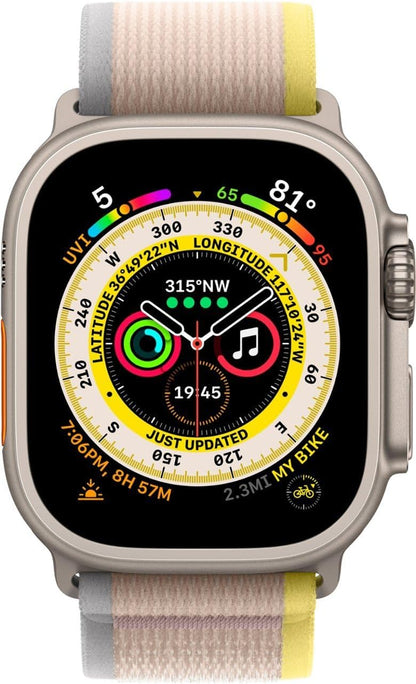 Apple Watch Ultra [GPS + Cellular 49mm] Titanium Case with Yellow/Beige Trail Loop, S/M (Renewed)