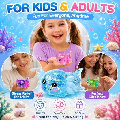 Glitter Axolotl Squishy Toy, Slow Rising Squeeze Sensory Toy (Yellow) | Sensory Fidget Toys Squishy for Anxiety for Kids Adults,Sensory Fidget Toys Squishy for Anxiety for Kids Youth Adults