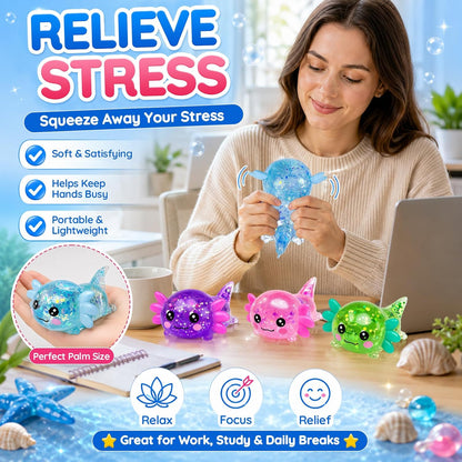 Glitter Axolotl Squishy Toy, Slow Rising Squeeze Sensory Toy (Yellow) | Sensory Fidget Toys Squishy for Anxiety for Kids Adults,Sensory Fidget Toys Squishy for Anxiety for Kids Youth Adults