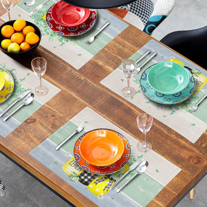 Lemon Floral Eucalyptus Vase Placemats Set of 4, 12 x 18 Inch Yellow Lemon Fruit Non-Slip Rectangle Place Mat Farmhouse Decoration for Spring Summer Seasonal Holiday Dining Table Mats