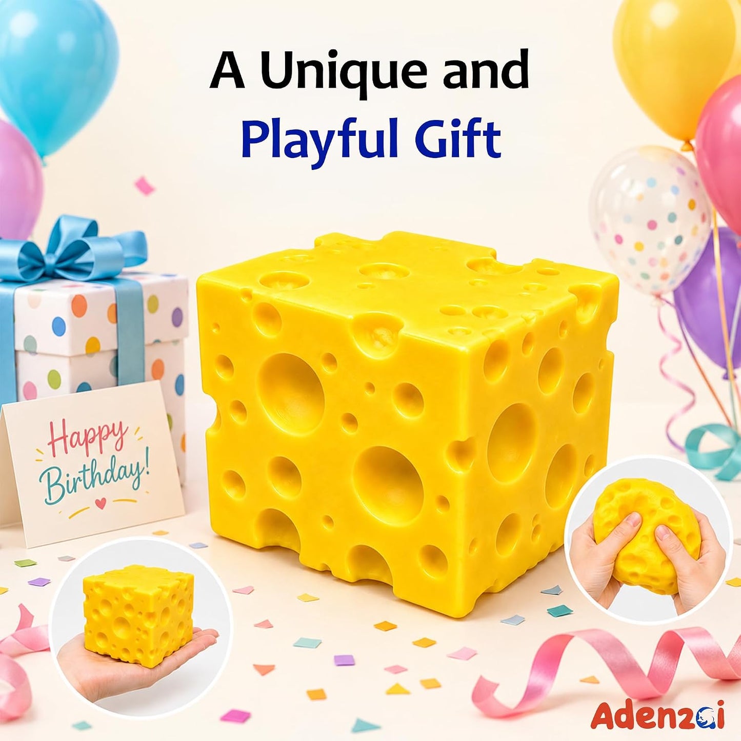 Yellow Cheese Squishy, Cheese Block Slow Rising Squishy Toy, Soft Foam Squeeze Toy, Stress Relief Sensory Fidget Toy,Fidget Anxiety Relief Toy, Gift for Kids and Adults 3242 Cheese 2.76 in.