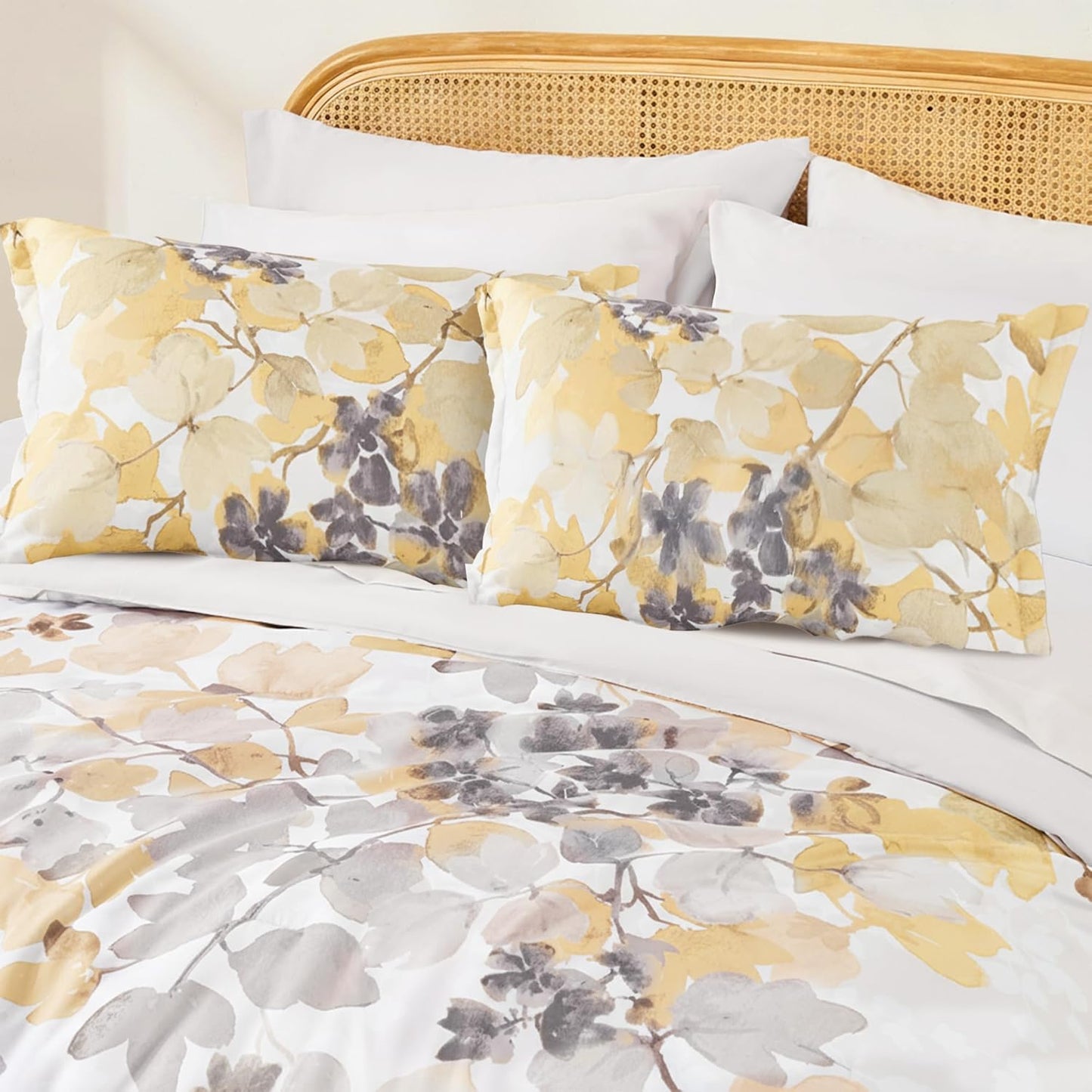 Queen Comforter Set Yellow Bed Set, 9 Pieces Cute Floral Bedding Set Ultra Soft Botanical Flowers Comforter, Sheets, Pillowcases & Shams