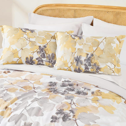 Queen Comforter Set Yellow Bed Set, 9 Pieces Cute Floral Bedding Set Ultra Soft Botanical Flowers Comforter, Sheets, Pillowcases & Shams