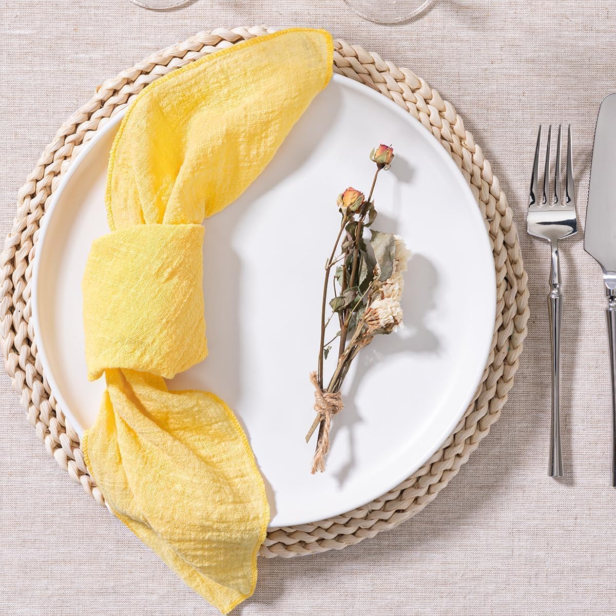 Yellow Cloth Napkins Set of 10 Linen Summer Table Napkins Cloth Bulk Washable Table Napkins 16.5"×16.5" for Wedding Party Baby Bridal Shower Birthday Table Decorations
