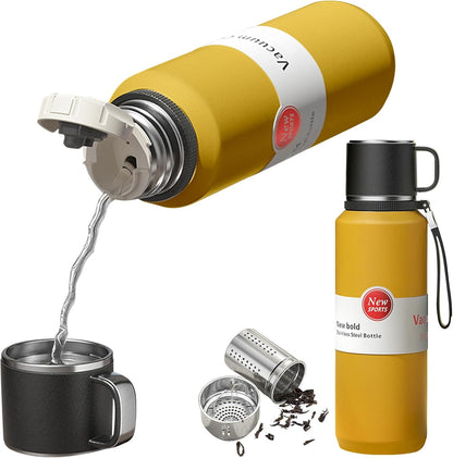 Stainless Steel Insulated Tea Infuser Bottle, Vacuum Insulated Water Bottle, Tea Tumbler with Separate Tea Compartment, 24-Hrs Insulation Commute Travel (Yellow,50oz/1500ml)