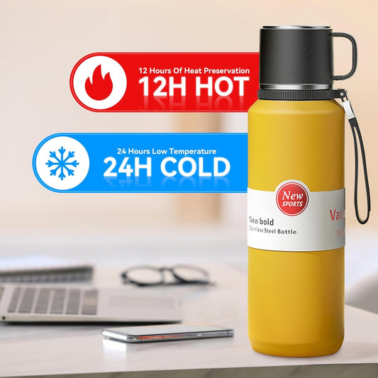Stainless Steel Insulated Tea Infuser Bottle, Vacuum Insulated Water Bottle, Tea Tumbler with Separate Tea Compartment, 24-Hrs Insulation Commute Travel (Yellow,50oz/1500ml)