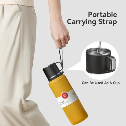 Stainless Steel Insulated Tea Infuser Bottle, Vacuum Insulated Water Bottle, Tea Tumbler with Separate Tea Compartment, 24-Hrs Insulation Commute Travel (Yellow,50oz/1500ml)