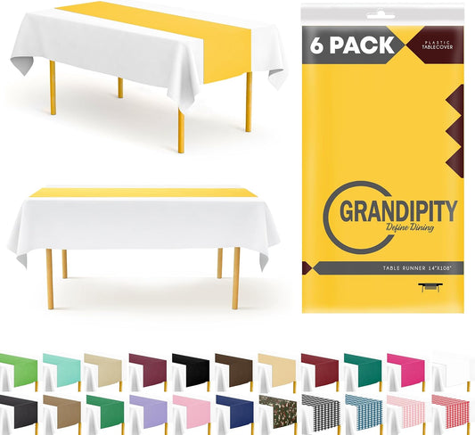 Yellow 6 Pack Premium Disposable Plastic Table Runner 14 x 108 Inch. Table Runner for Dinner Parties & Events