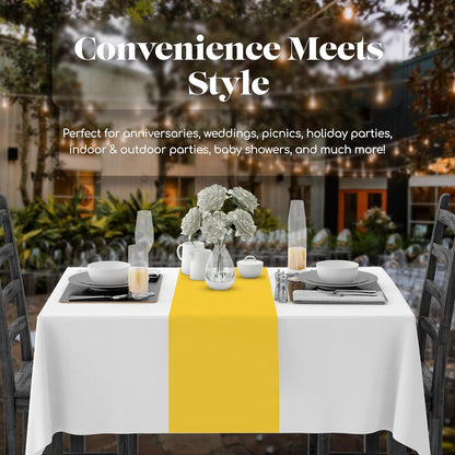Yellow 6 Pack Premium Disposable Plastic Table Runner 14 x 108 Inch. Table Runner for Dinner Parties & Events
