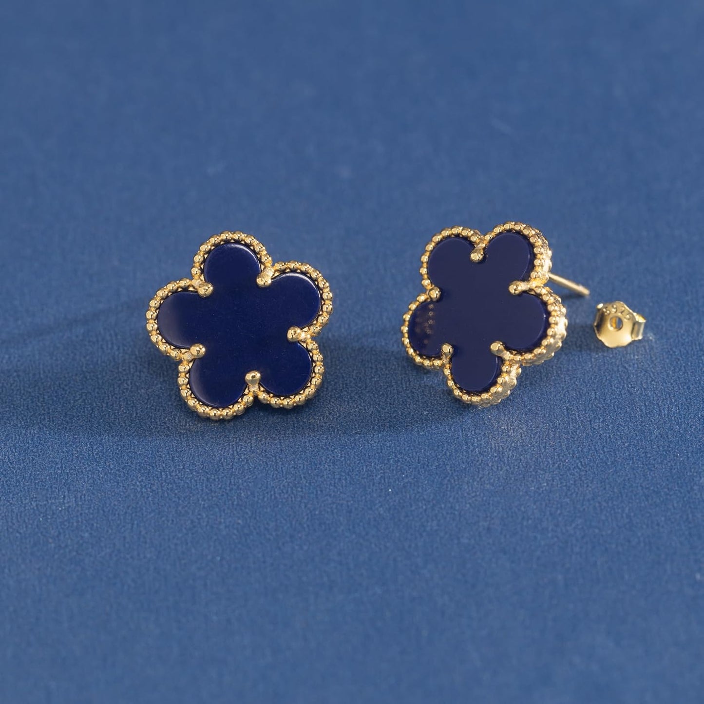925 Sterling Silver 14K Yellow Gold Plated Hawaiian Plumeria Clover Flower Motif Beaded Stud Earrings, Nickle Free Hypoallergenic for Sensitive Skin, with Gift Box