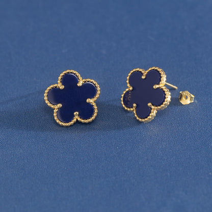 925 Sterling Silver 14K Yellow Gold Plated Hawaiian Plumeria Clover Flower Motif Beaded Stud Earrings, Nickle Free Hypoallergenic for Sensitive Skin, with Gift Box