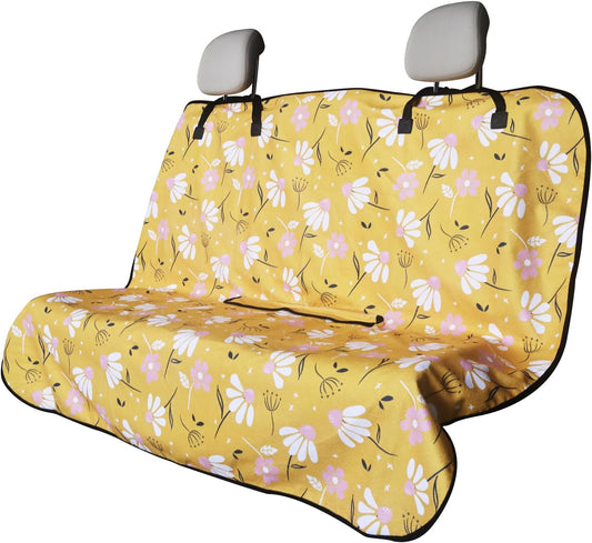 Back Seat Cover for Car Trucks Van SUV Jeep,Waterproof Rear Bench Towel Seat Covers for Dogs and Kids,Automotive Backseat Protector (Chamomile and Yellow)