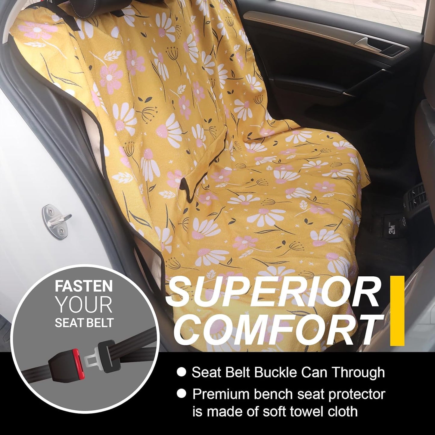 Back Seat Cover for Car Trucks Van SUV Jeep,Waterproof Rear Bench Towel Seat Covers for Dogs and Kids,Automotive Backseat Protector (Chamomile and Yellow)
