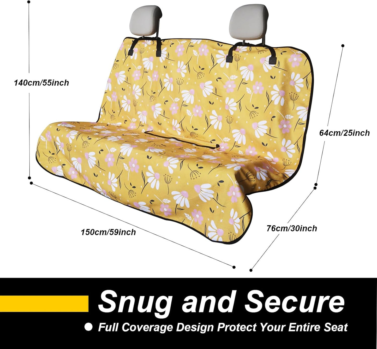 Back Seat Cover for Car Trucks Van SUV Jeep,Waterproof Rear Bench Towel Seat Covers for Dogs and Kids,Automotive Backseat Protector (Chamomile and Yellow)