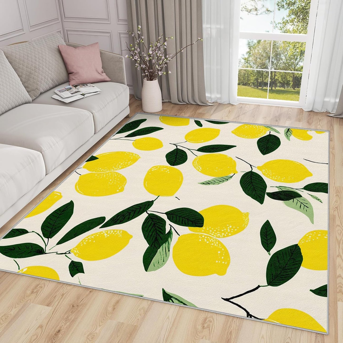 Lemon Rug 3x5 - Fruit Farmhouse Country Kitchen Rugs for Bedroom Non Slip Low Pile Machine Washable Area Rugs for Living Room Kitchen, Lemon Carpet House Decor & Gifts