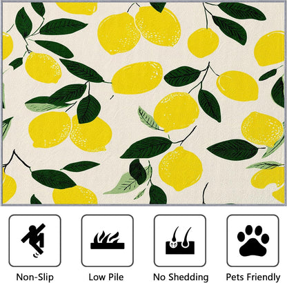 Lemon Rug 3x5 - Fruit Farmhouse Country Kitchen Rugs for Bedroom Non Slip Low Pile Machine Washable Area Rugs for Living Room Kitchen, Lemon Carpet House Decor & Gifts