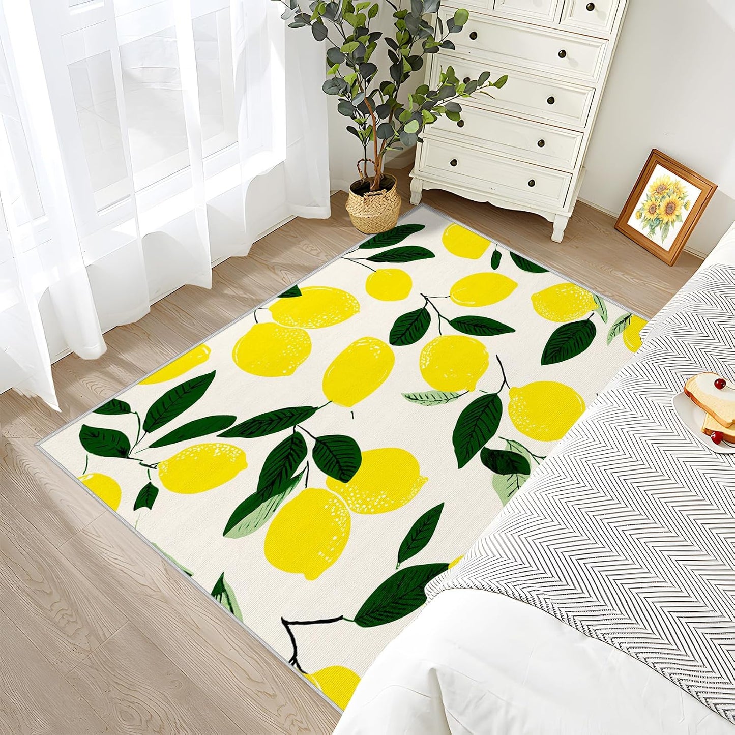 Lemon Rug 3x5 - Fruit Farmhouse Country Kitchen Rugs for Bedroom Non Slip Low Pile Machine Washable Area Rugs for Living Room Kitchen, Lemon Carpet House Decor & Gifts