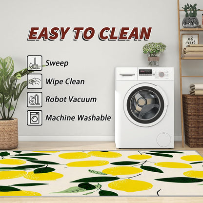 Lemon Rug 3x5 - Fruit Farmhouse Country Kitchen Rugs for Bedroom Non Slip Low Pile Machine Washable Area Rugs for Living Room Kitchen, Lemon Carpet House Decor & Gifts