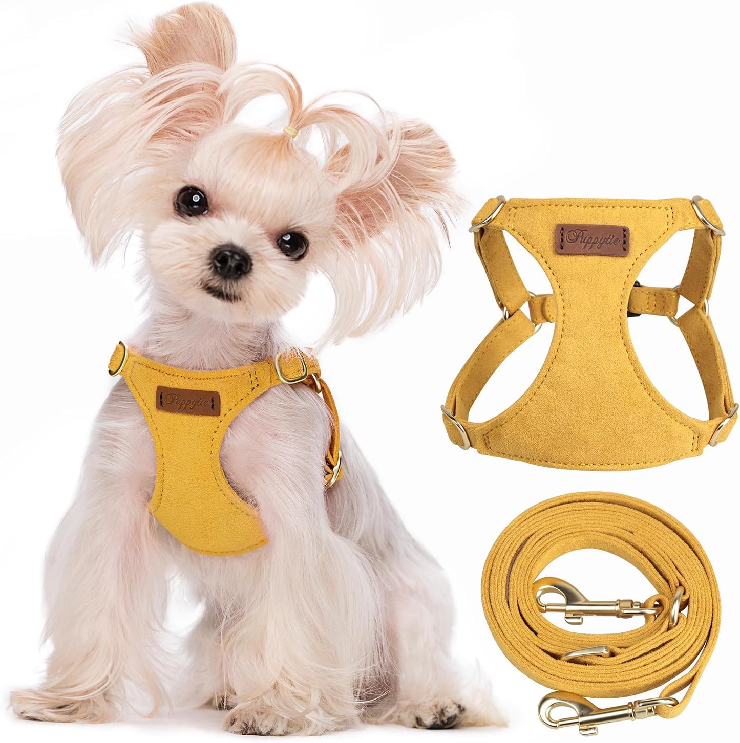 XS Dog Harness and Leash Set, Yellow, XS (4.5-11 lbs) | Extra Small Dog Harness, Puppy Harness and Leash, Soft Lightweight and Adjustable, Xsmall Dog Harness for Daily Walks