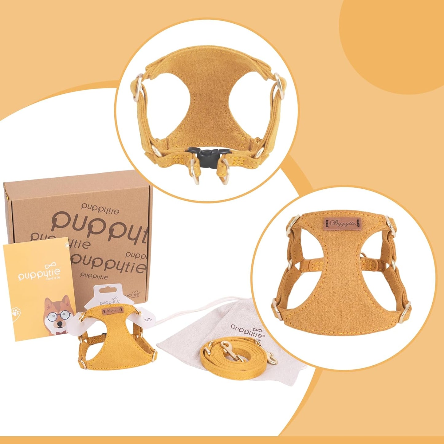 XS Dog Harness and Leash Set, Yellow, XS (4.5-11 lbs) | Extra Small Dog Harness, Puppy Harness and Leash, Soft Lightweight and Adjustable, Xsmall Dog Harness for Daily Walks