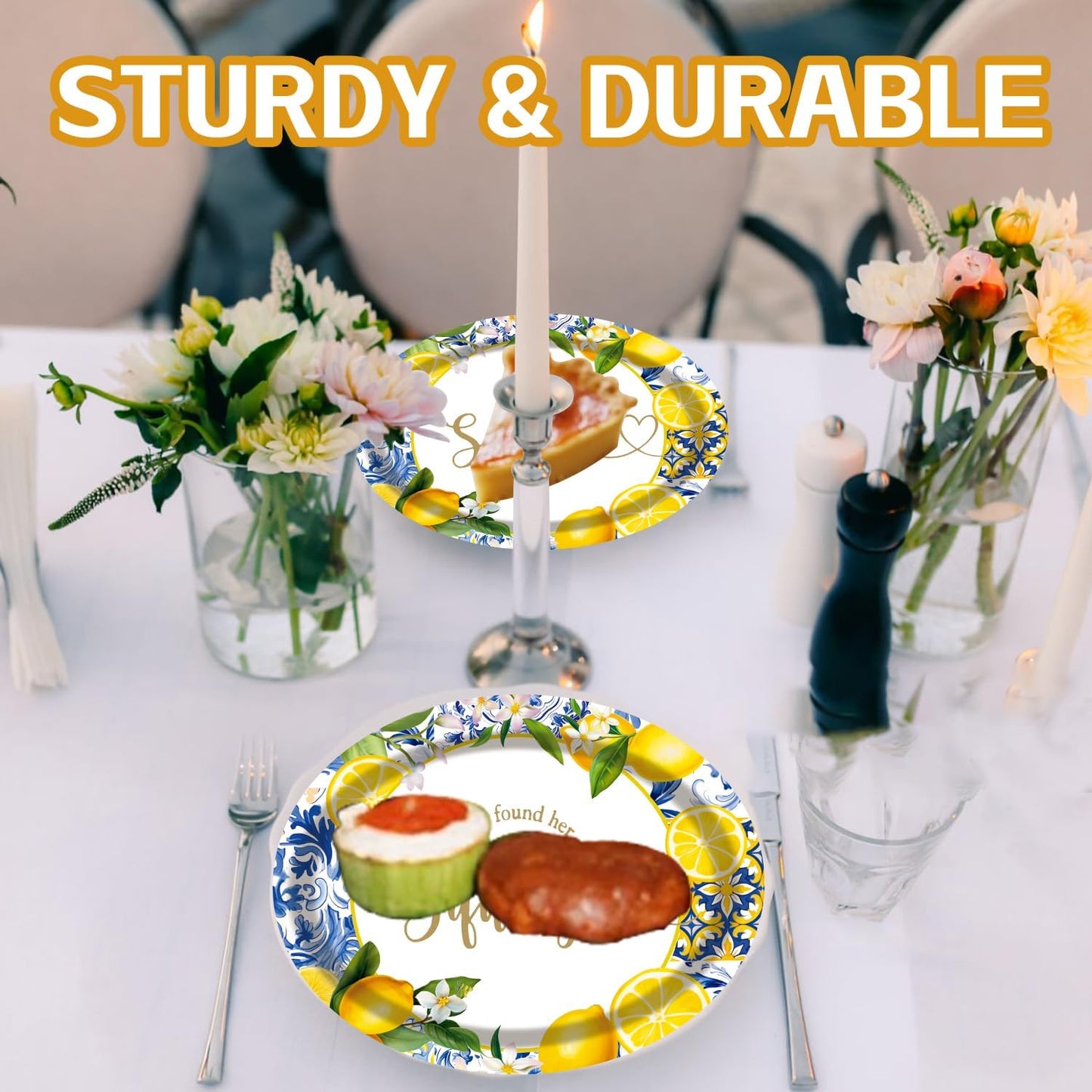 50 Pack Oval She Found Her Main Squeeze Plates, 13inch×10.6inch Lemon Disposable Dinnerware for Adults Lemon Weeding Engagement, Bridal Shower Decorations