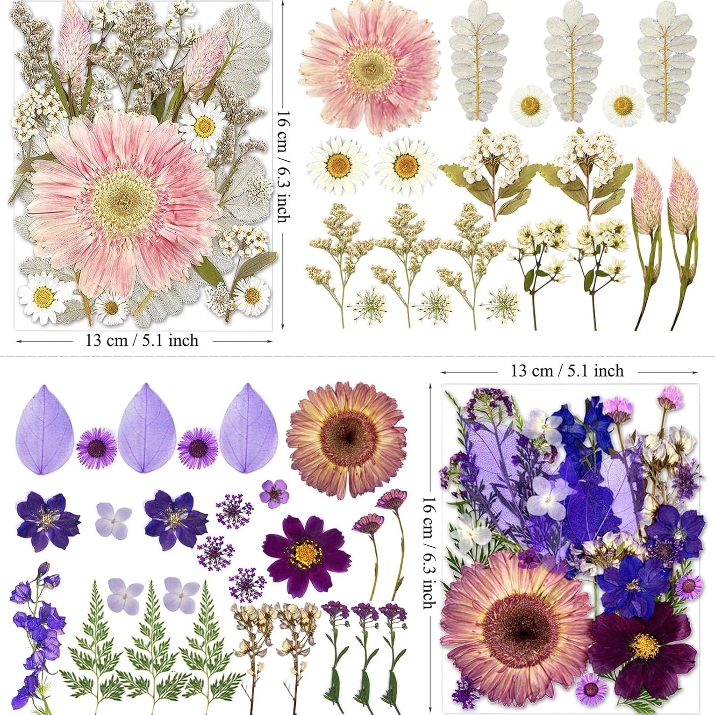 98Pcs Pressed Dried Flowers for Resin Molds, Real Natural Bulk Big Dry Floral Leave for DIY Art Crafts, Epoxy Jewelry, Candle, Soap Making, Nails Decors