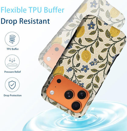 Case for iPhone 17 Pro Max,Mediterranean Lemon Blue Floral Mosaic Phone Case,Trendy Magsafe Silicone Shockproof Cover for Girl Women