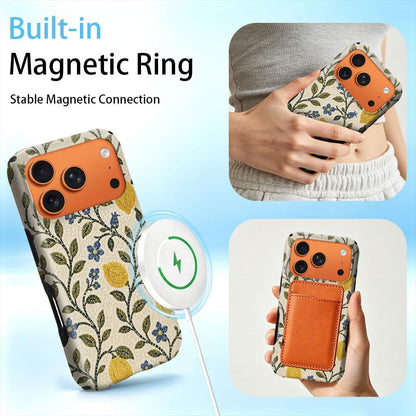 Case for iPhone 17 Pro Max,Mediterranean Lemon Blue Floral Mosaic Phone Case,Trendy Magsafe Silicone Shockproof Cover for Girl Women