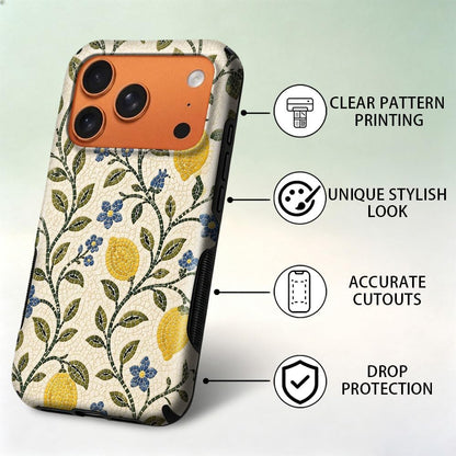 Case for iPhone 17 Pro Max,Mediterranean Lemon Blue Floral Mosaic Phone Case,Trendy Magsafe Silicone Shockproof Cover for Girl Women