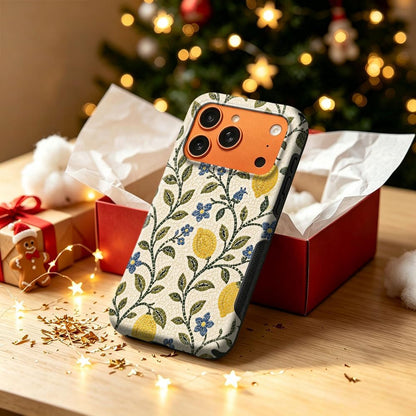 Case for iPhone 17 Pro Max,Mediterranean Lemon Blue Floral Mosaic Phone Case,Trendy Magsafe Silicone Shockproof Cover for Girl Women