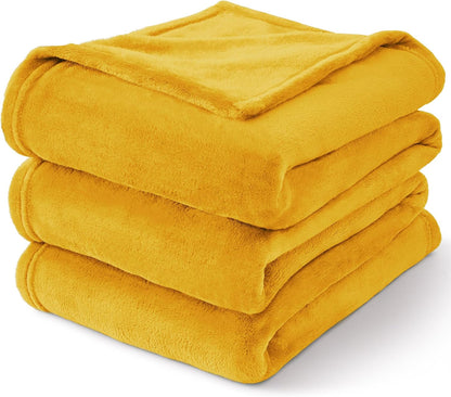 Fleece Blanket Soft Plush King Size Bed Blanket Yellow 108"x90" | Ultra Soft Fleece, Plush Microfiber, Lightweight Warmth, All Season Comfort, Fade Resistant, Machine Washable