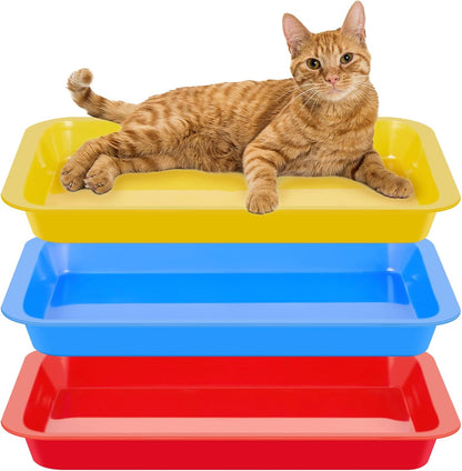 for you 3 Pcs Kitten Litter Box 17.3 x 13.6 x 1.6 Inch Shallow Low Entry Open Cat Litter Box Waterproof Plastic Small Rabbit Pan Tray Travel Toilet for Senior Cat Kitten Training
