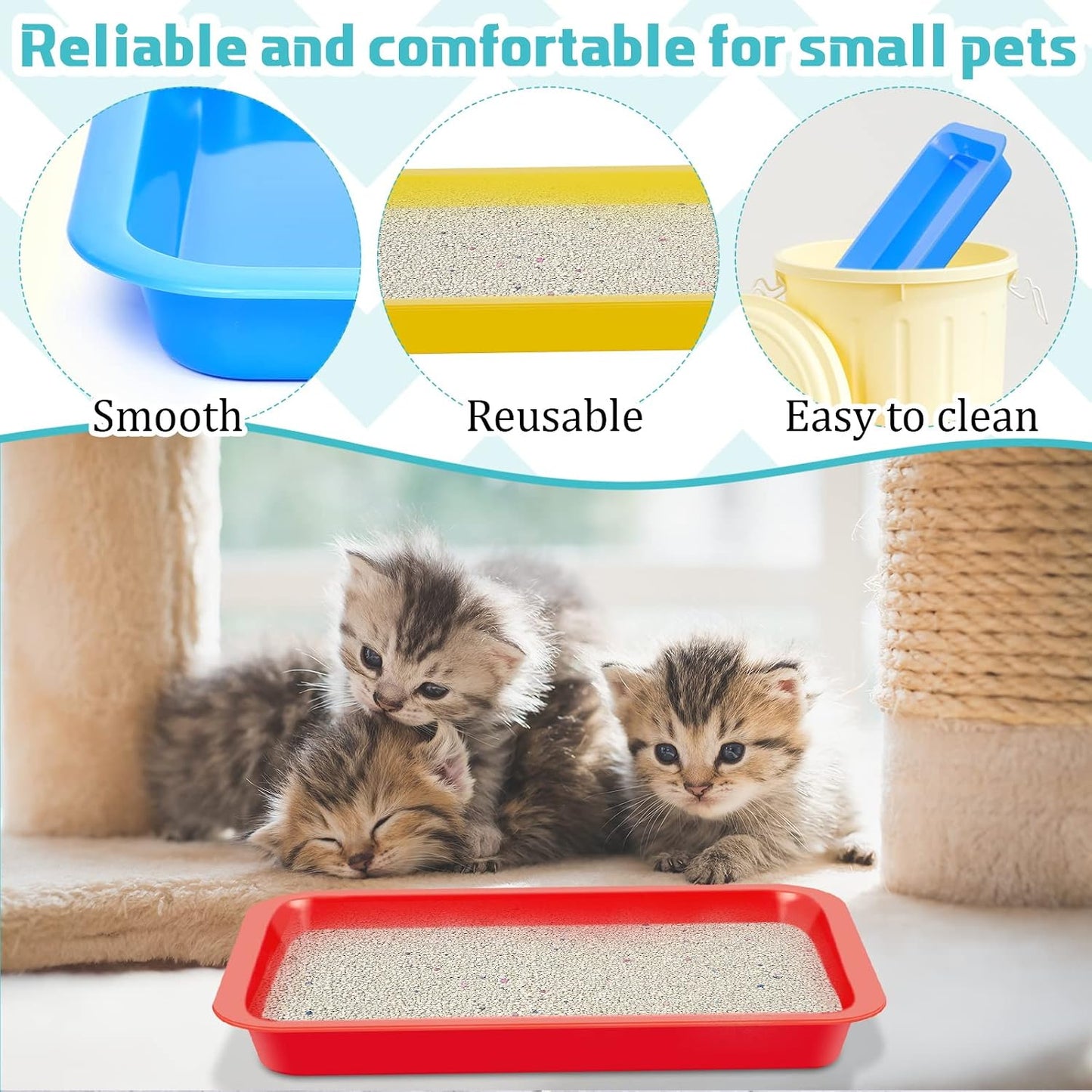 for you 3 Pcs Kitten Litter Box 17.3 x 13.6 x 1.6 Inch Shallow Low Entry Open Cat Litter Box Waterproof Plastic Small Rabbit Pan Tray Travel Toilet for Senior Cat Kitten Training