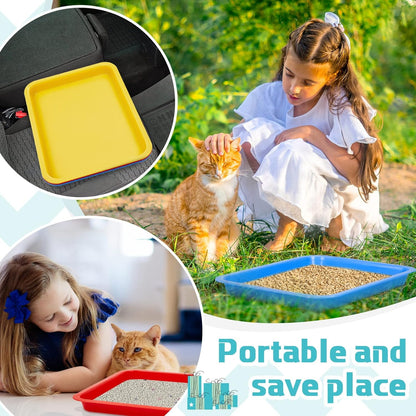 for you 3 Pcs Kitten Litter Box 17.3 x 13.6 x 1.6 Inch Shallow Low Entry Open Cat Litter Box Waterproof Plastic Small Rabbit Pan Tray Travel Toilet for Senior Cat Kitten Training