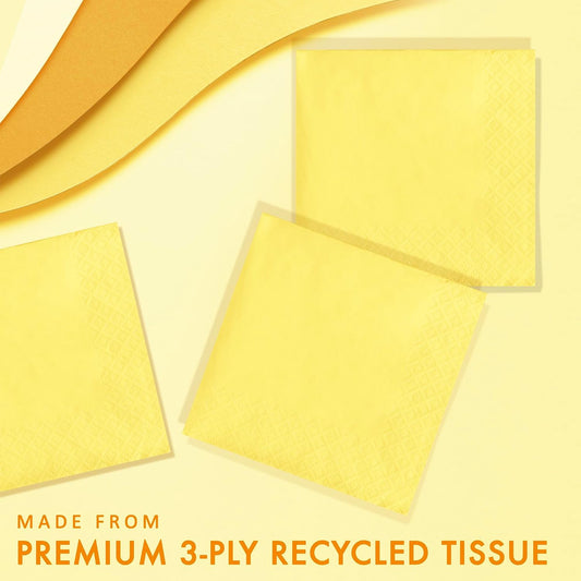 3-Ply Paper Beverage Napkins, Mimosa Yellow, 50 Count