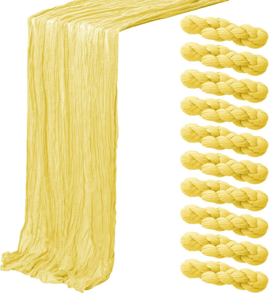 10 Pack Light Yellow Cheesecloth Table Runner,10FT/120 Inch Spring Easter Boho Gauze Fabric Table Runner,Rustic Sheer Baby Yellow Cheese Cloth Runner Bulk for Wedding,Bridal Baby Shower,Table Decor